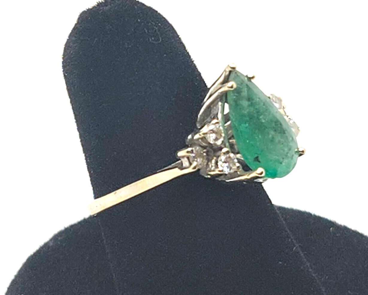 Large Pear Shaped Emerald & Diamond 18k White Gold Ring image 2