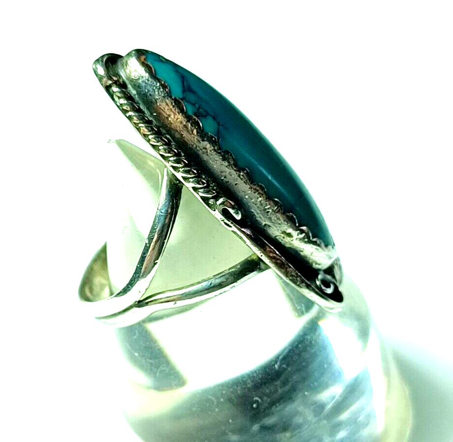 Vintage Native American Sterling Silver & Turquoise Feather Ring by Tom Taylor image 4