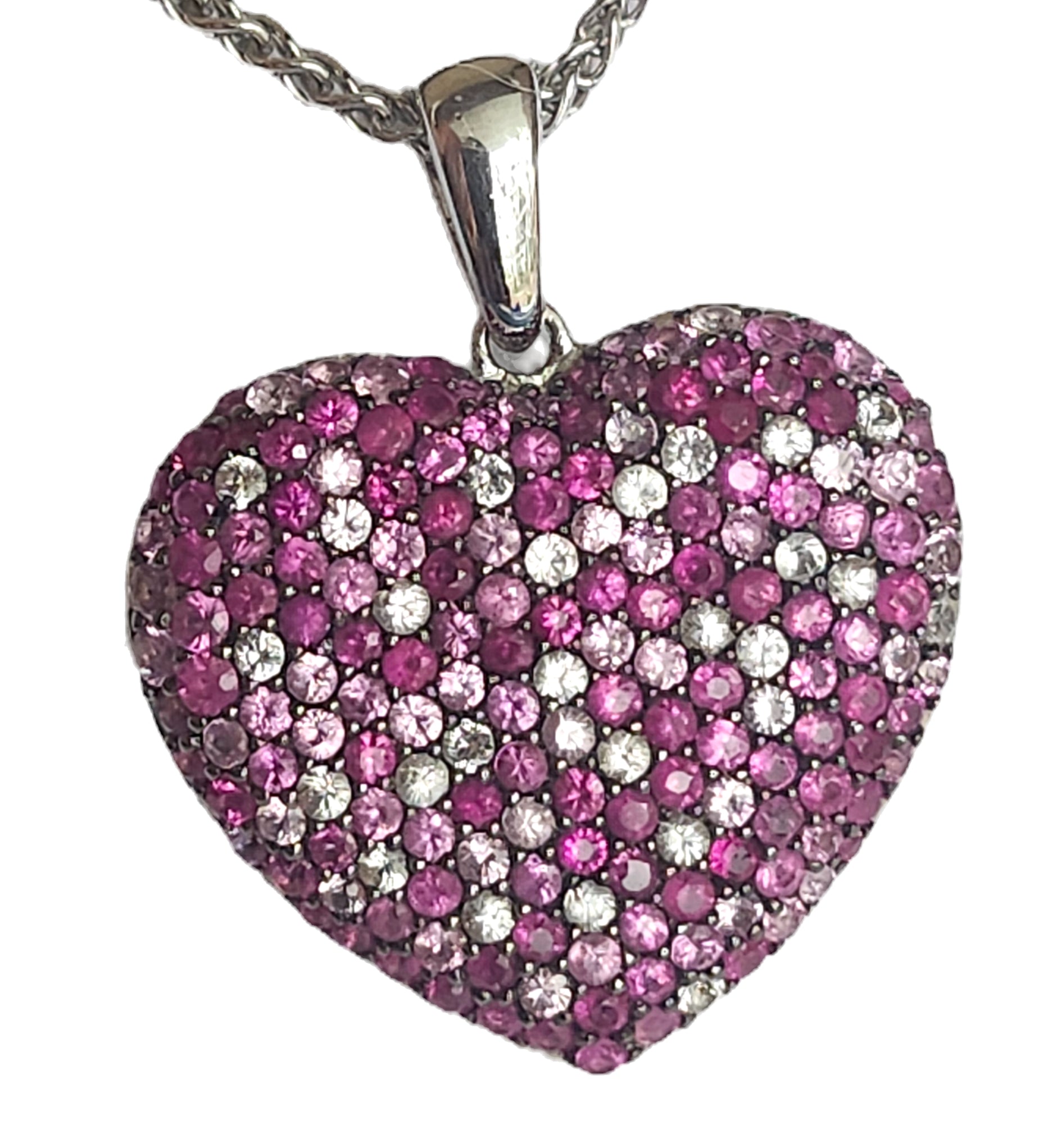 EFFY Sterling Silver & Pink Sapphire Splash Heart Pendant Necklace image 3