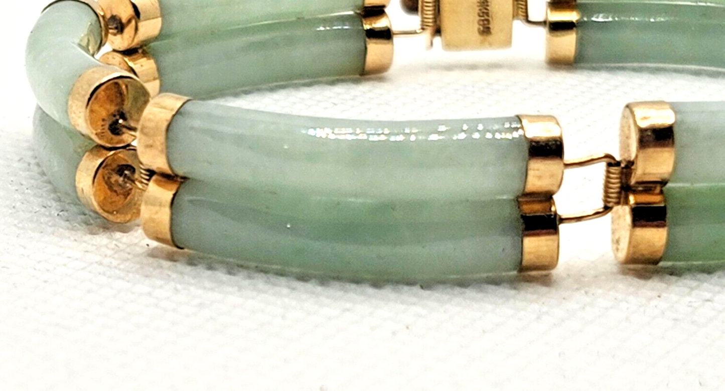 Double Fu Fuku Fortune Spring Jade  & 14k Yellow Gold Bracelet image 2