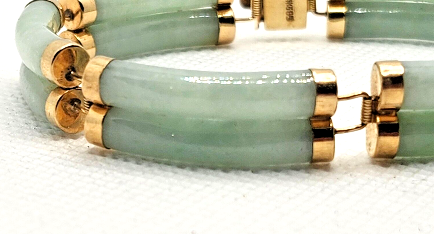 Double Fu Fuku Fortune Spring Jade  & 14k Yellow Gold Bracelet image 2