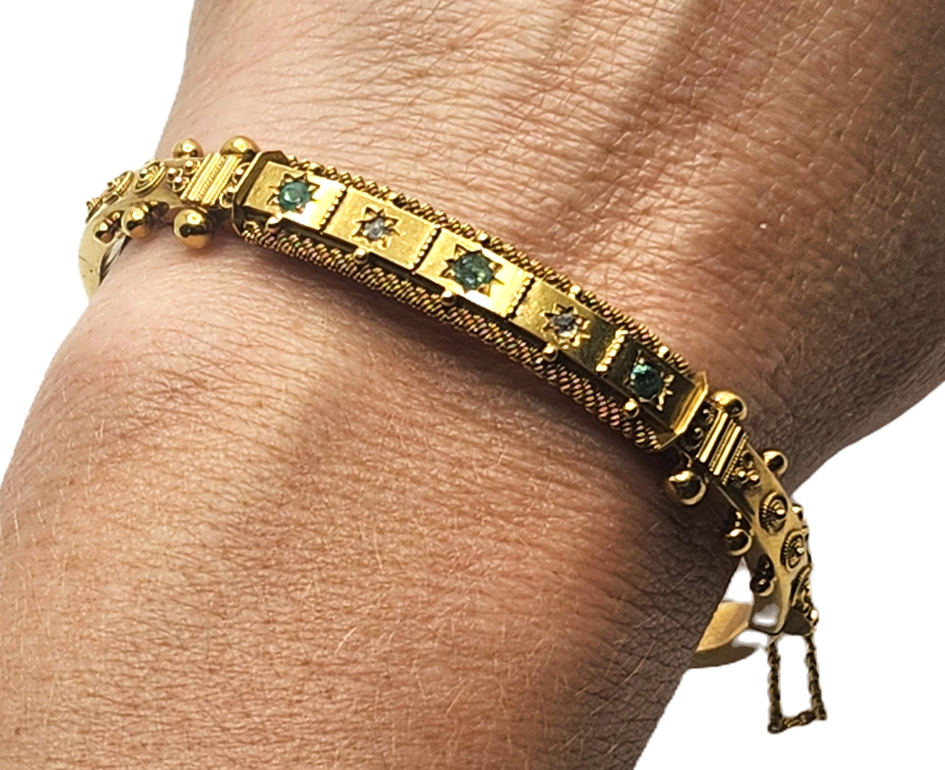 Antique Victorian Emerald & Diamond 15k Yellow Gold Bangle Bracelet image 0