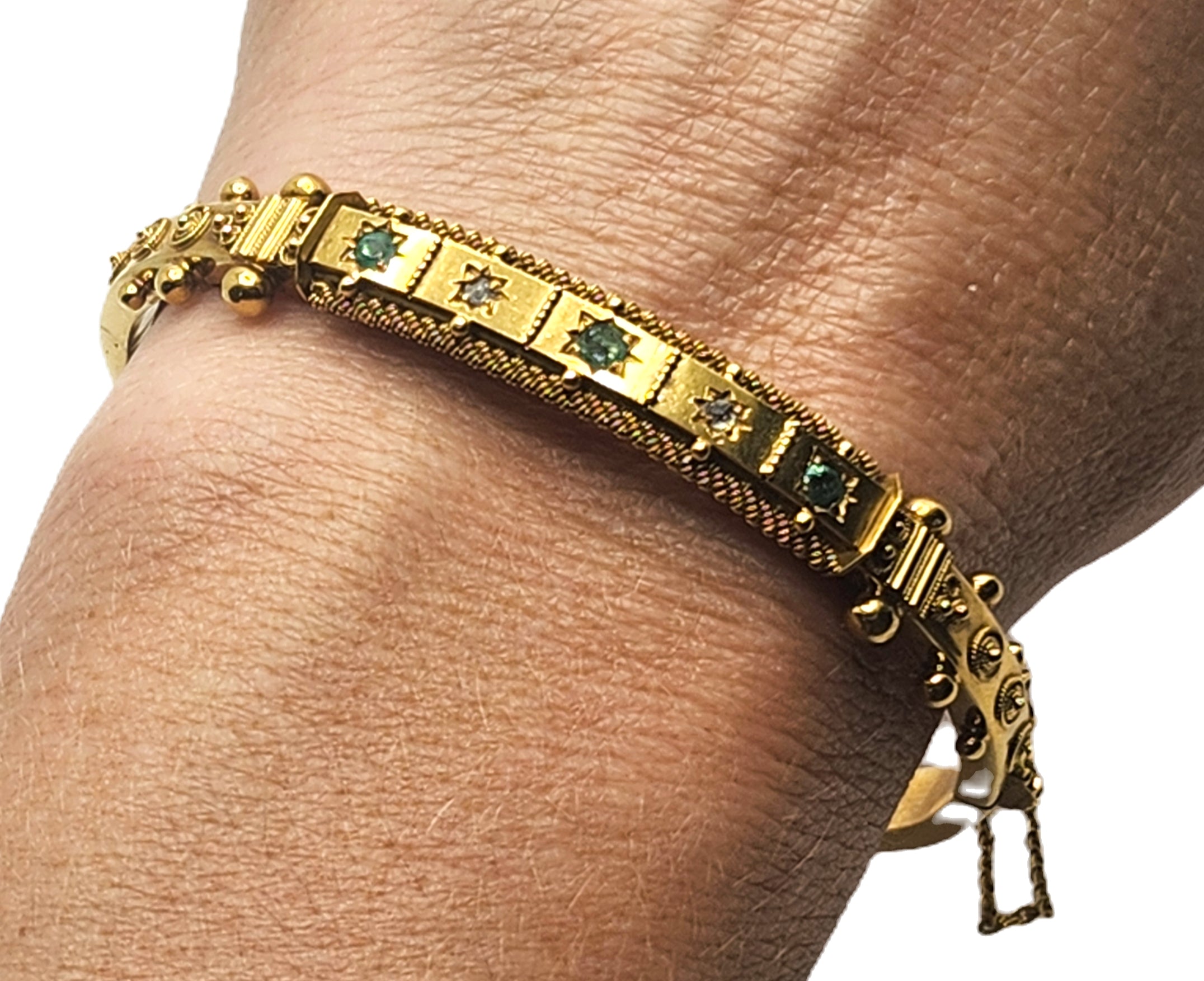 Antique Victorian Emerald & Diamond 15k Yellow Gold Bangle Bracelet image 0