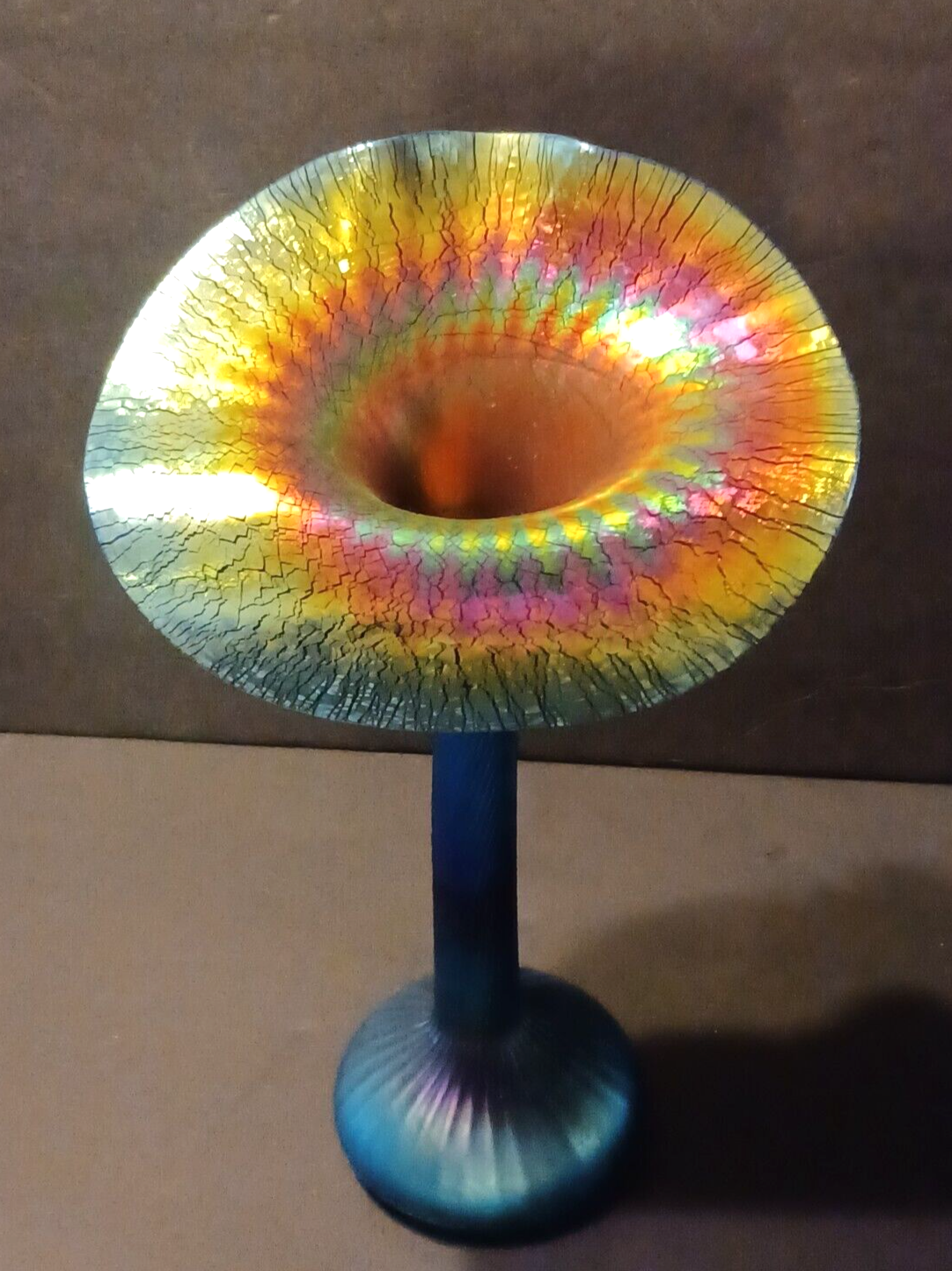 LUNDBERG Studios Art Glass JACK IN THE PULPIT Aurene Blue Iridescent Vase image 0