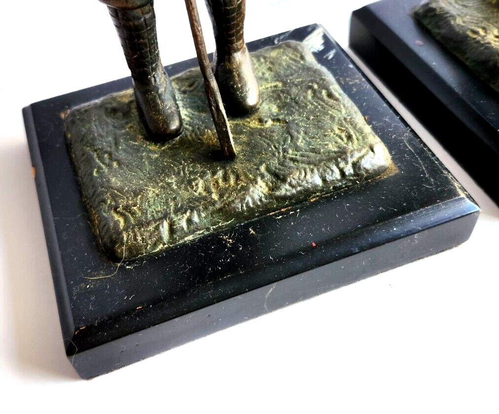 Circa 1920's Pair of Bronze Male & Female Golfer Bookends on Plinth image 7
