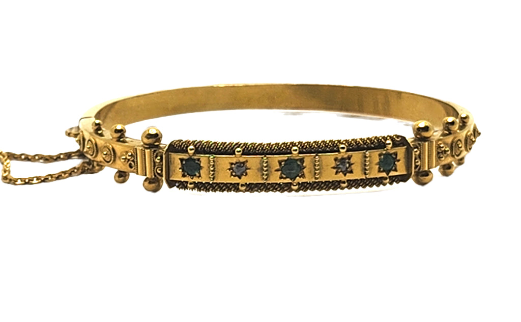 Antique Victorian Emerald & Diamond 15k Yellow Gold Bangle Bracelet image 2