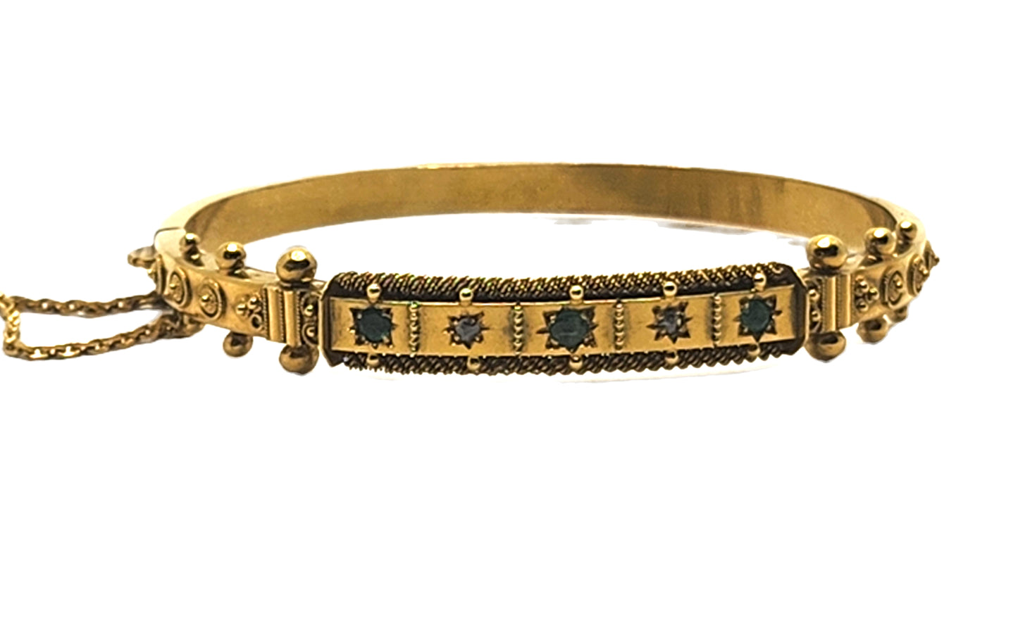 Antique Victorian Emerald & Diamond 15k Yellow Gold Bangle Bracelet image 2