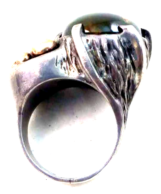 Very Unique Vintage Sterling Silver Modernist Agate & 18K Gold Ball Ring image 5