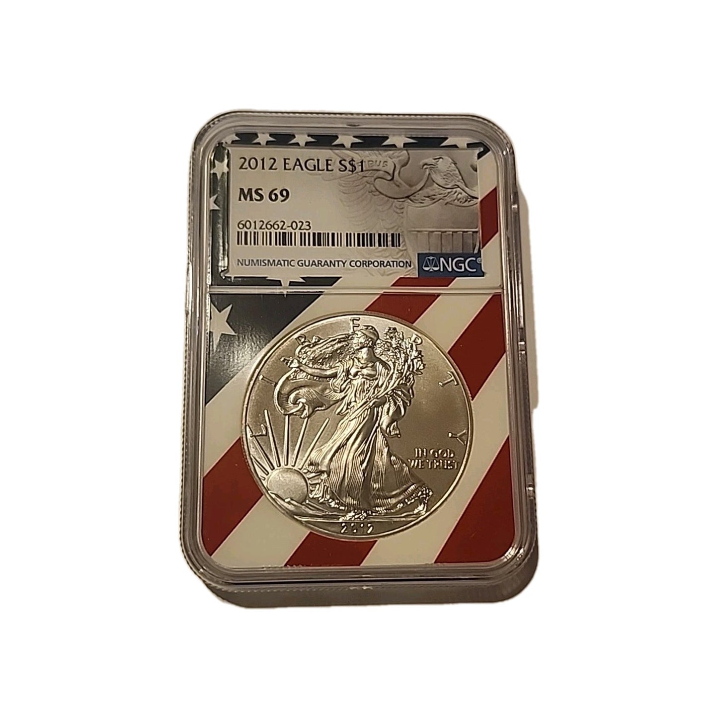2012 US Silver $1 Eagle NGC MS69 American Flag image 0