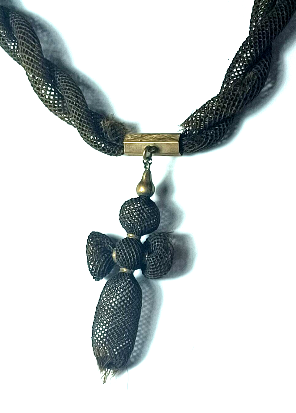 Antique Victorian Hair Mourning Jewelry & Gold Filled Necklace w/ Pendant image 2