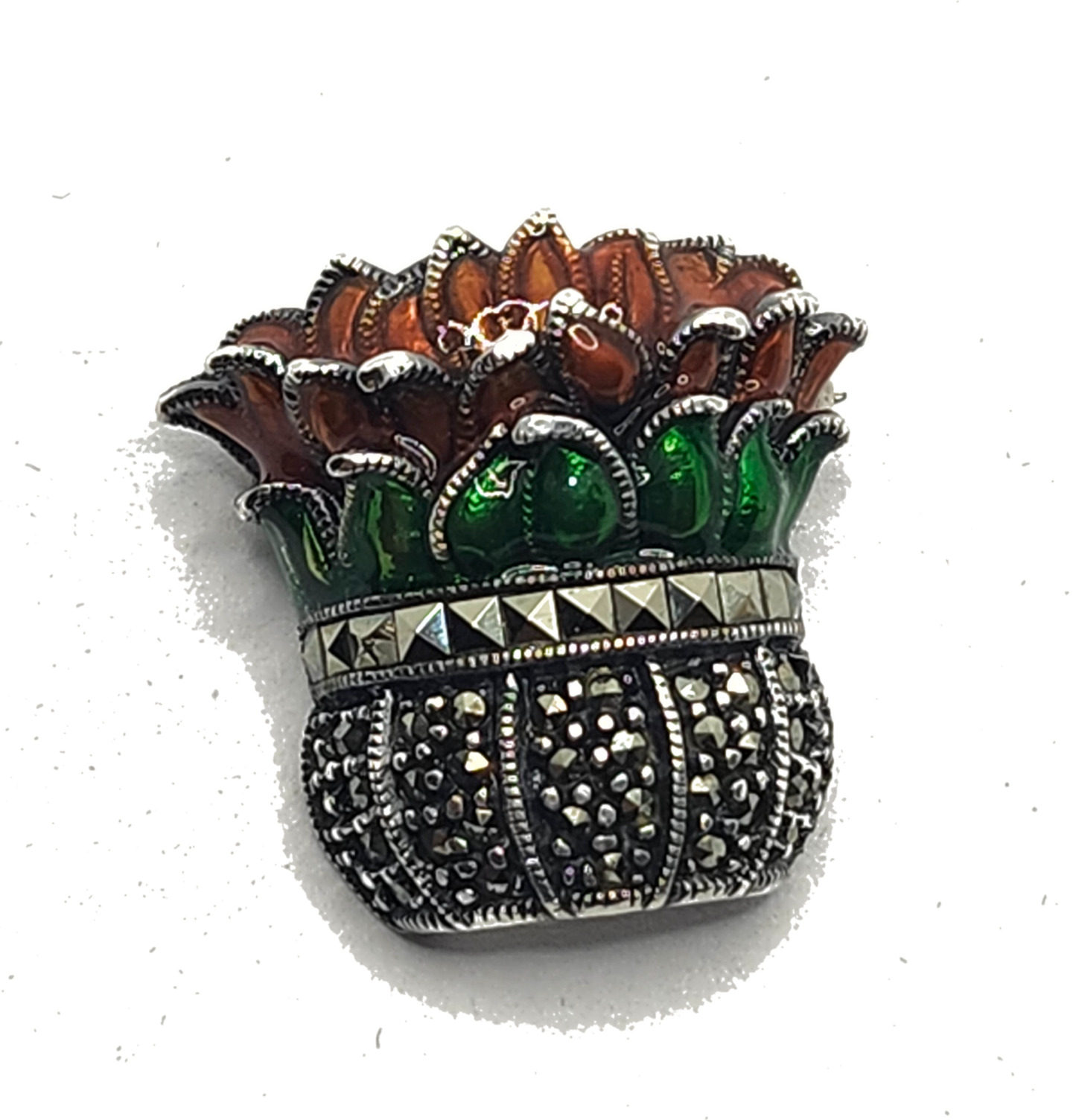 Judith Jack Sterling Silver Marcasite & Enamel Poinsettia Plant Brooch image 0