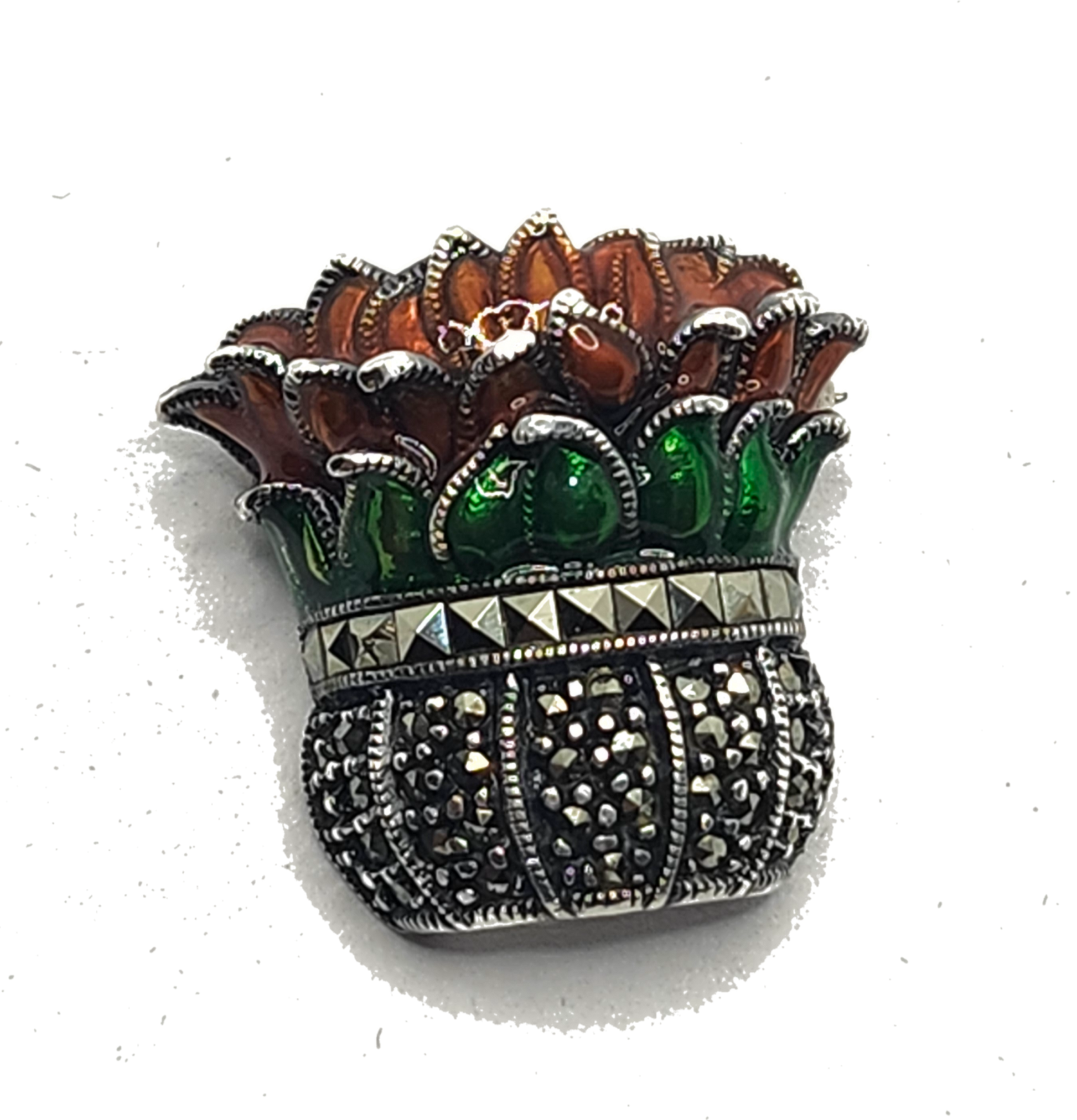 Judith Jack Sterling Silver Marcasite & Enamel Poinsettia Plant Brooch image 0