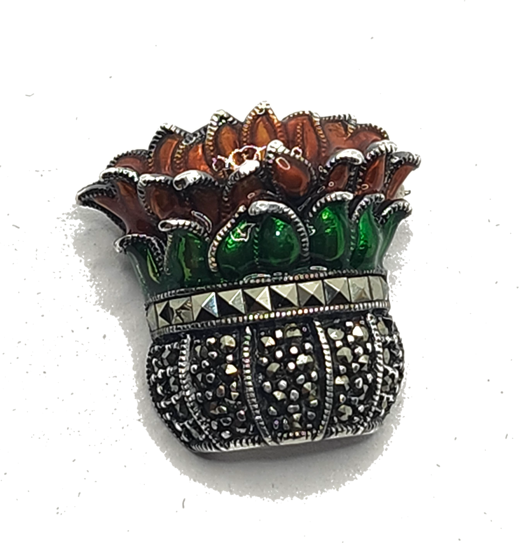 Judith Jack Sterling Silver Marcasite & Enamel Poinsettia Plant Brooch image 0