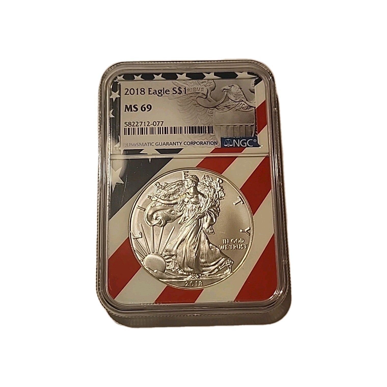 2018 US Silver $1 Eagle NGC MS69 American Flag image 0