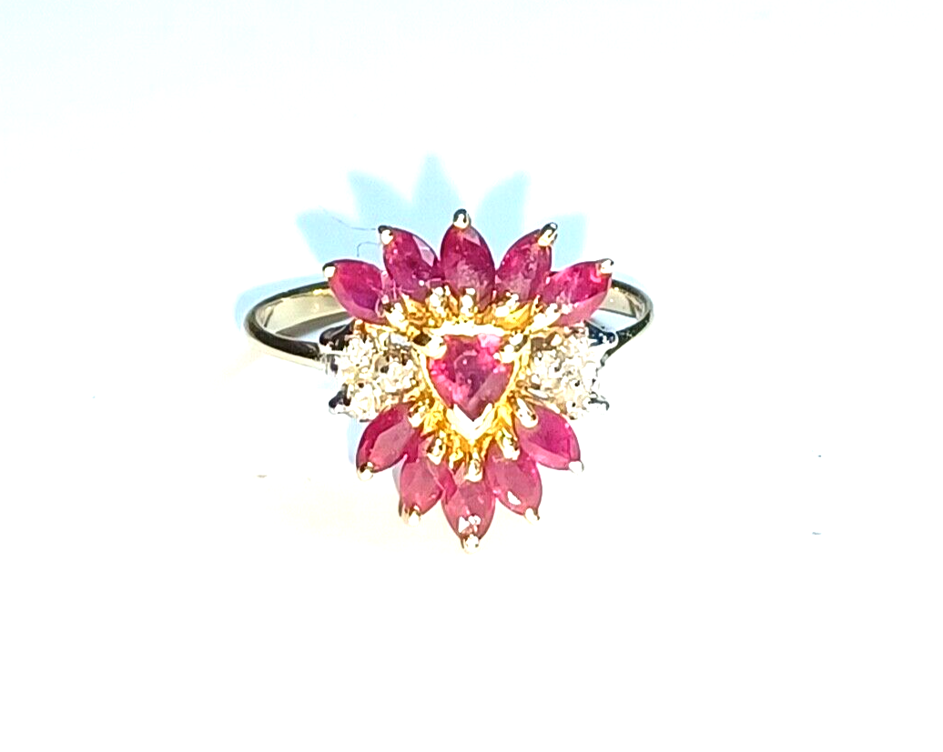 Natural Ruby & Diamond Cluster 14k Yellow Gold Ring image 2