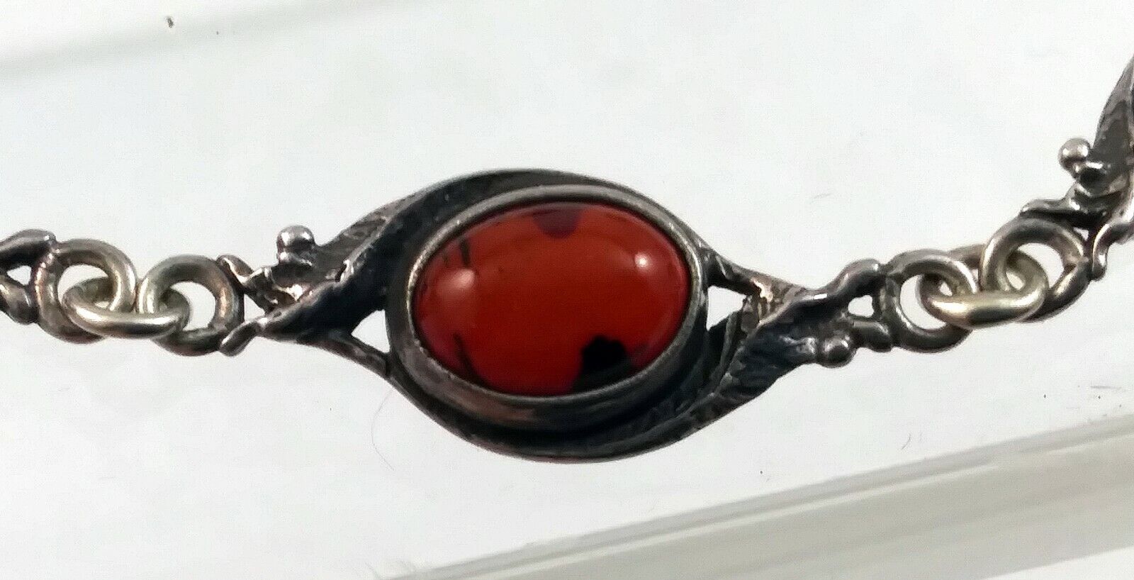 Vintage Sterling Silver & Dark Amber Link Tennis Bracelet 8" Long image 6