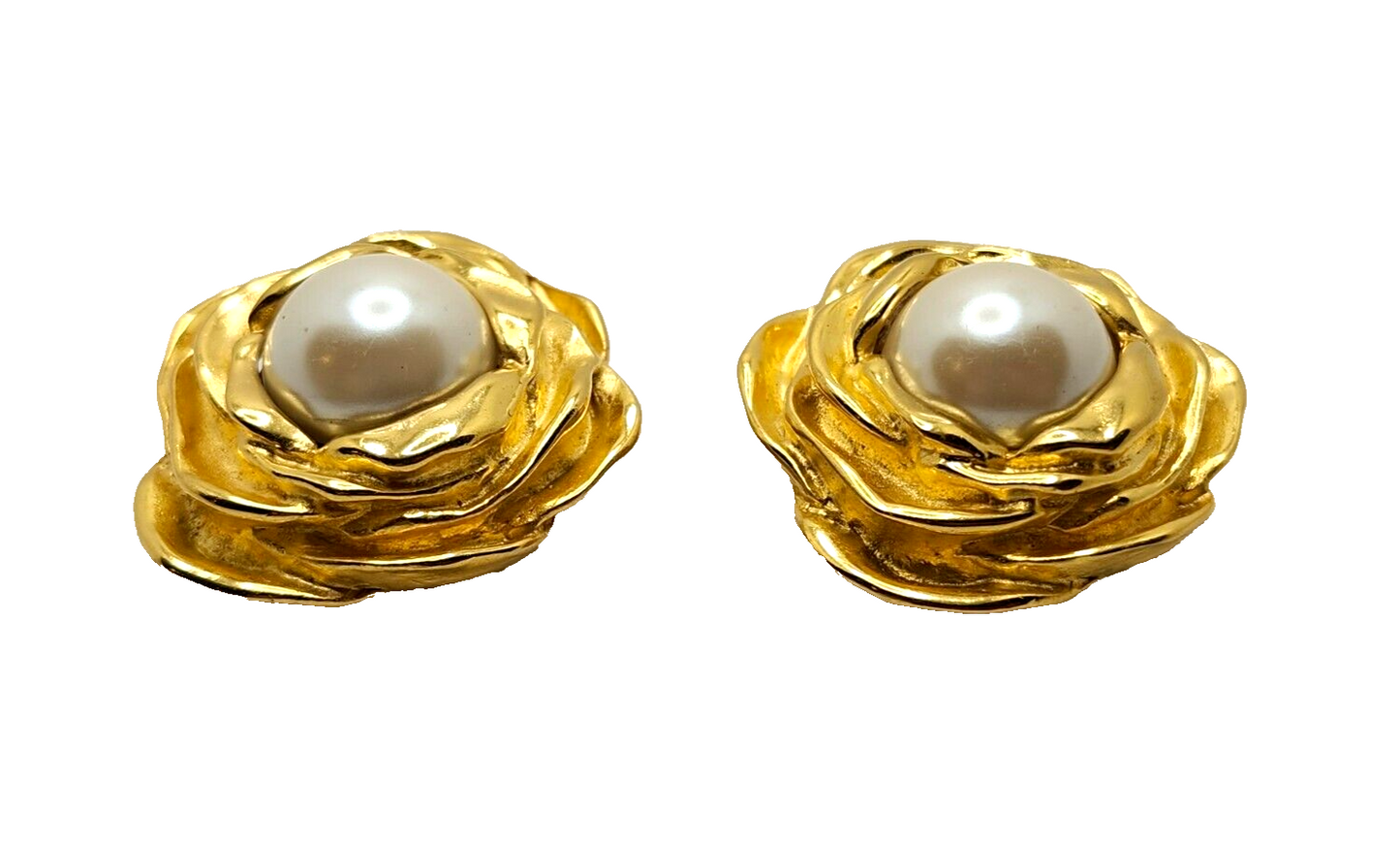 Authentic Givenchy Gold-tone Faux Pearl Flower Clip-On Earrings image 2