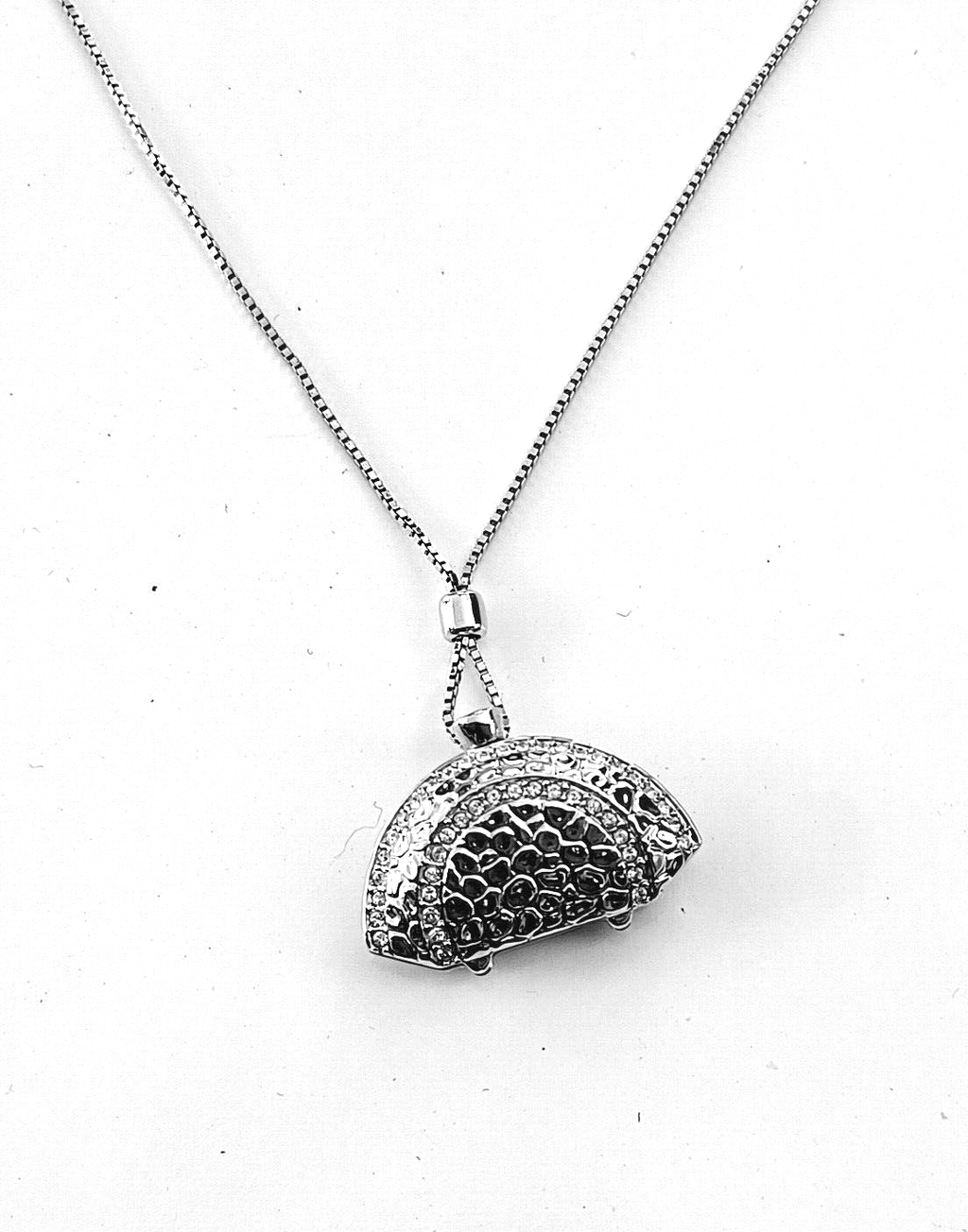 Swaroski Crystal Signed Silver Toned Purse Pendant & Chain image 0