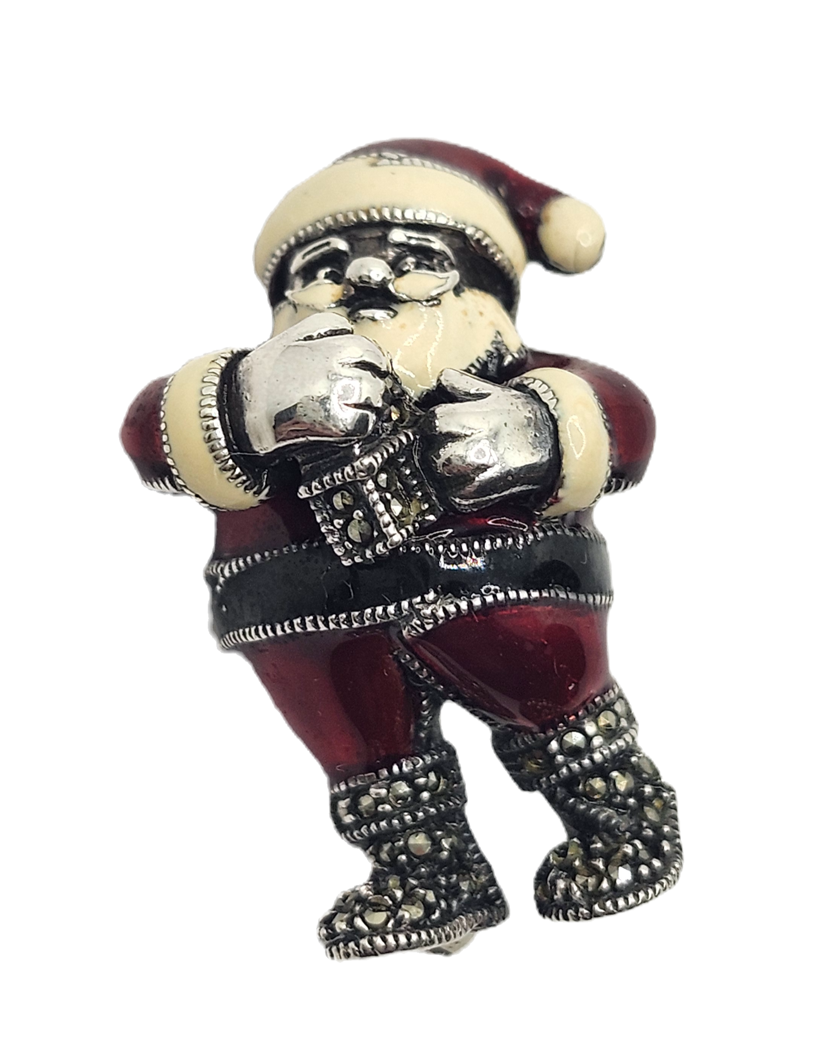 Judith Jack Sterling Silver Marcasite & Enamel Santa Claus Brooch image 1