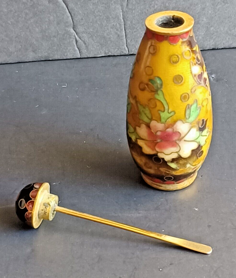 Antique Chinese Cloisonne Snuff Bottle 19th Century Flowers image 3