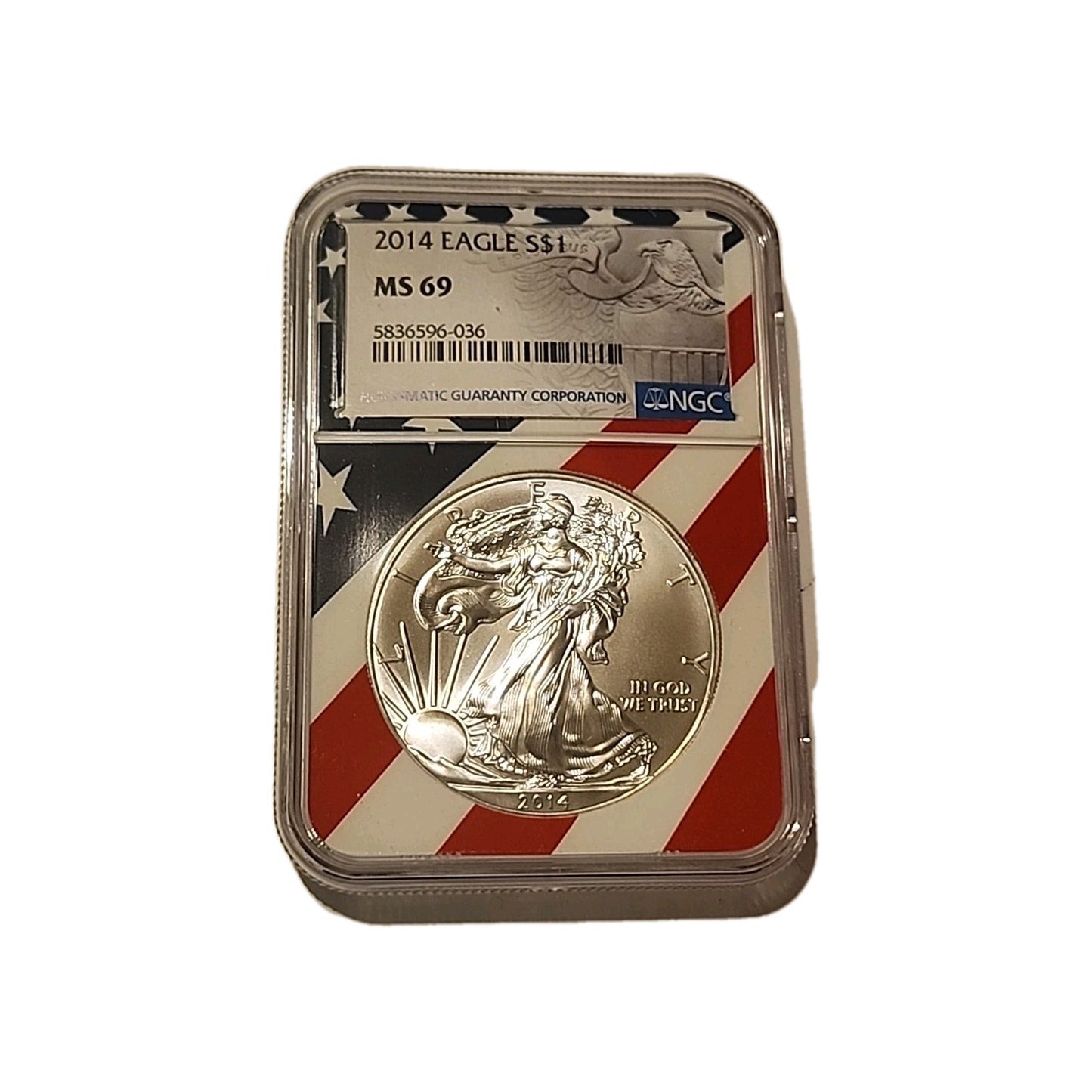 2014 US Silver $1 Eagle NGC MS69 American Flag image 0