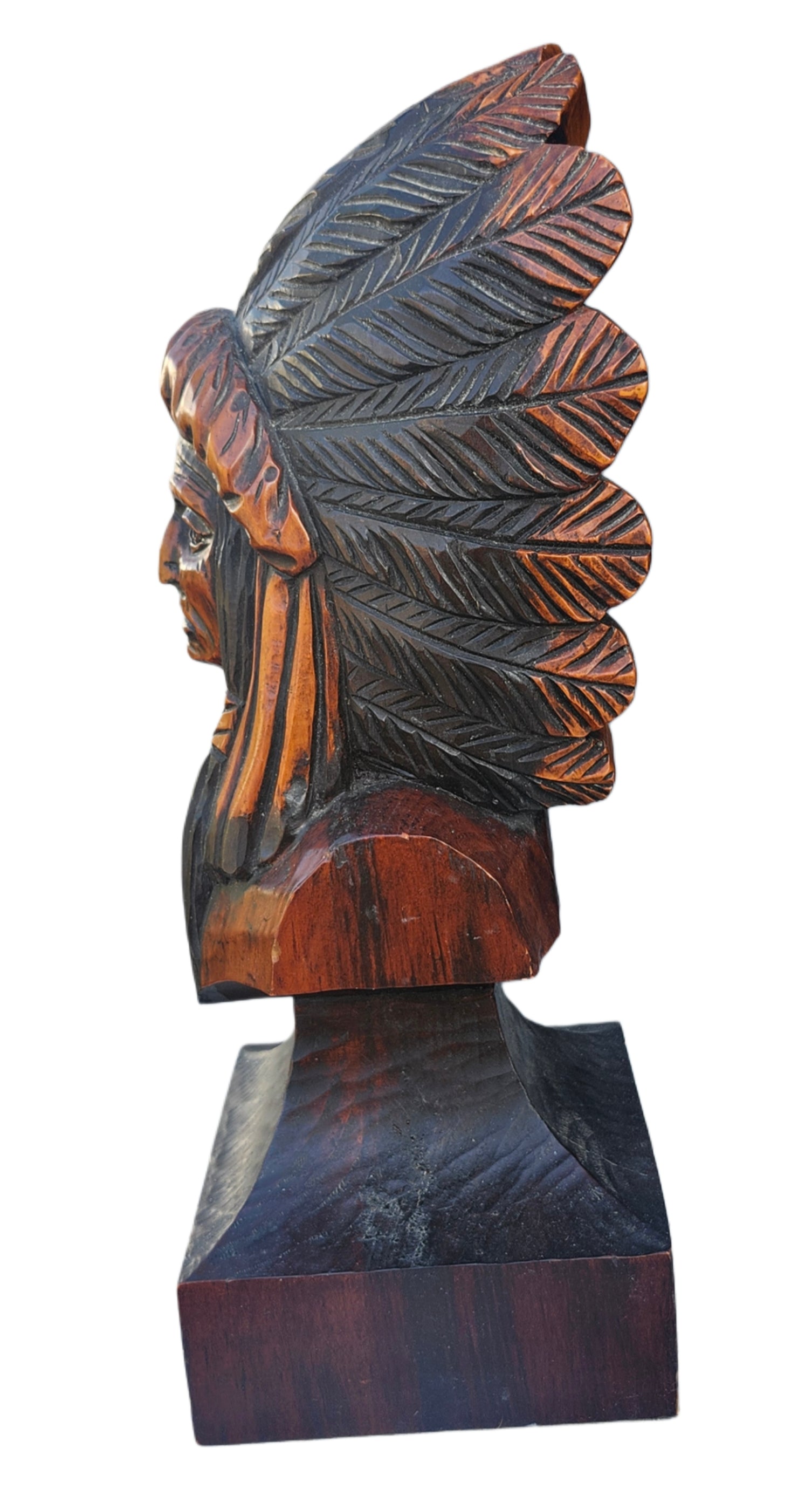 Vintage Hand Carved Native American Indian Head  Bust Wood Statue by Ed Boggis image 3
