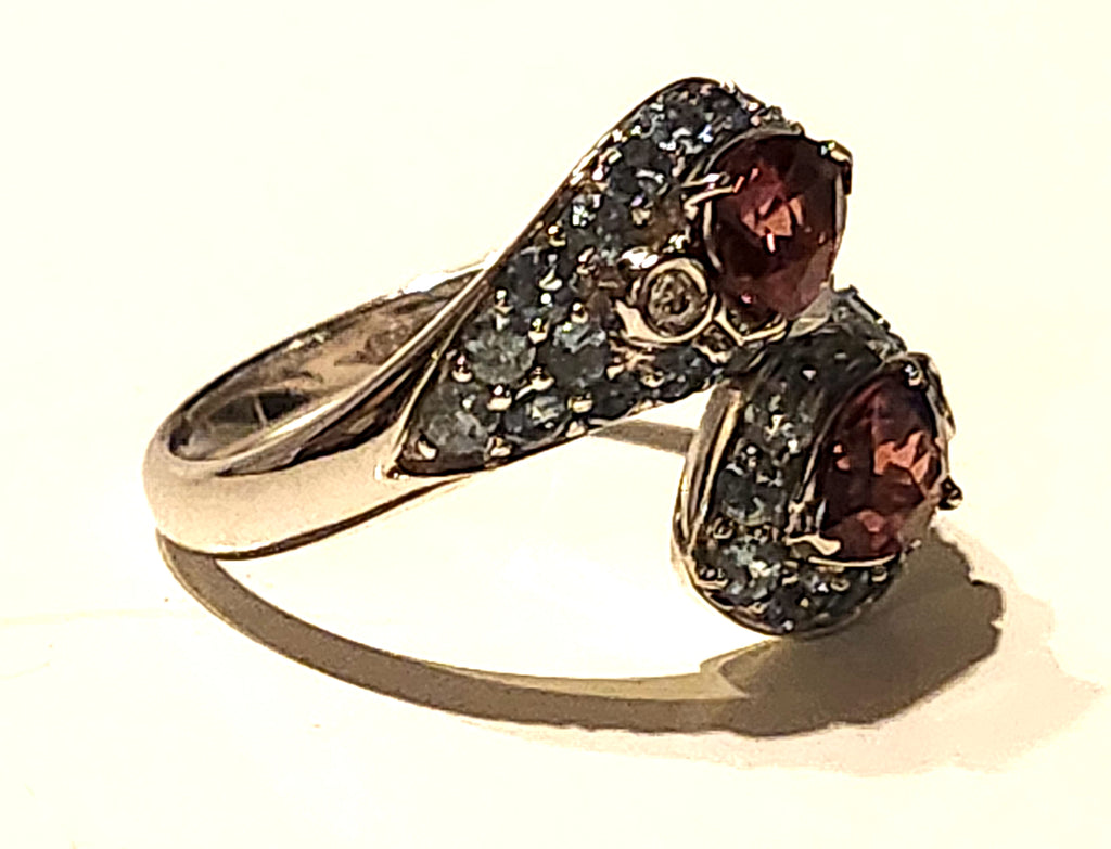 Sonia B. Red Spinel, Topaz & Diamond 14k White Gold Bypass Ring image 6