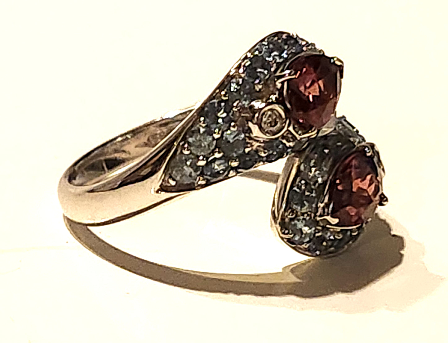 Sonia B. Red Spinel, Topaz & Diamond 14k White Gold Bypass Ring image 6