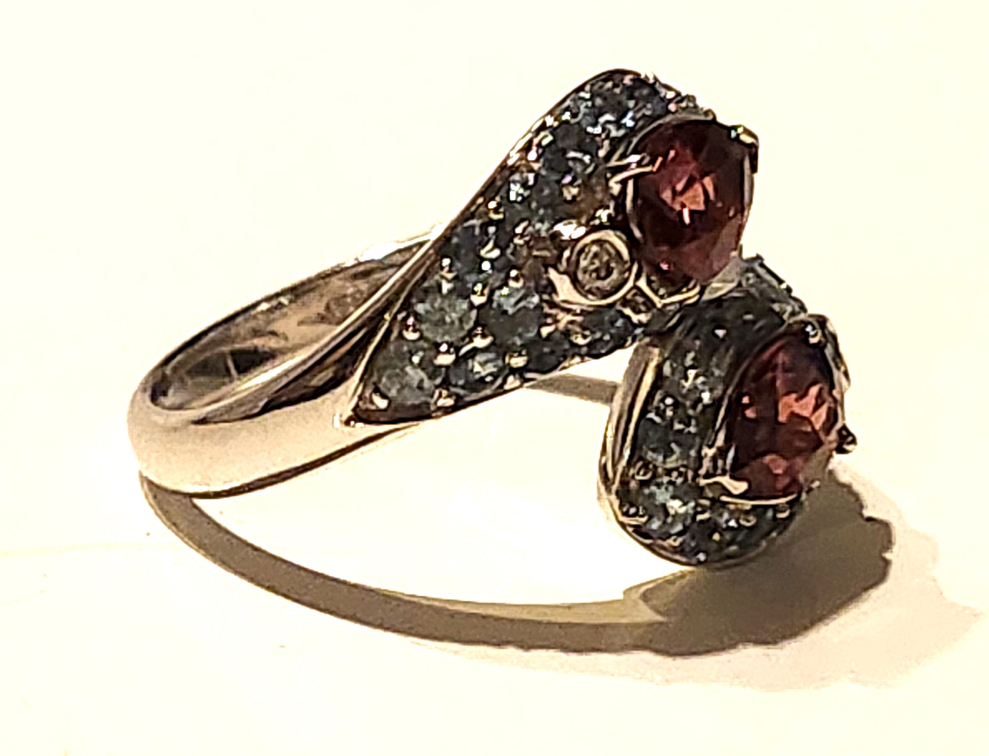 Sonia B. Red Spinel, Topaz & Diamond 14k White Gold Bypass Ring image 6