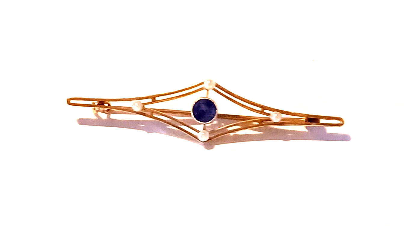 Antique Tanzanite Seed Pearl & 14k Yellow Gold Brooch image 4
