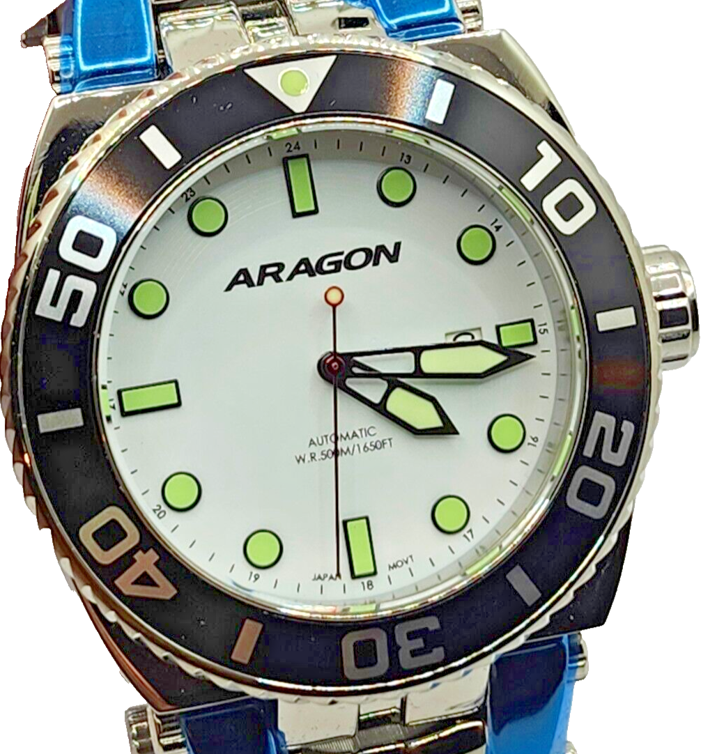 NEW Aragon Millipede Automatic A093 Mens Watch White Dial and Black Bezel in Box image 4