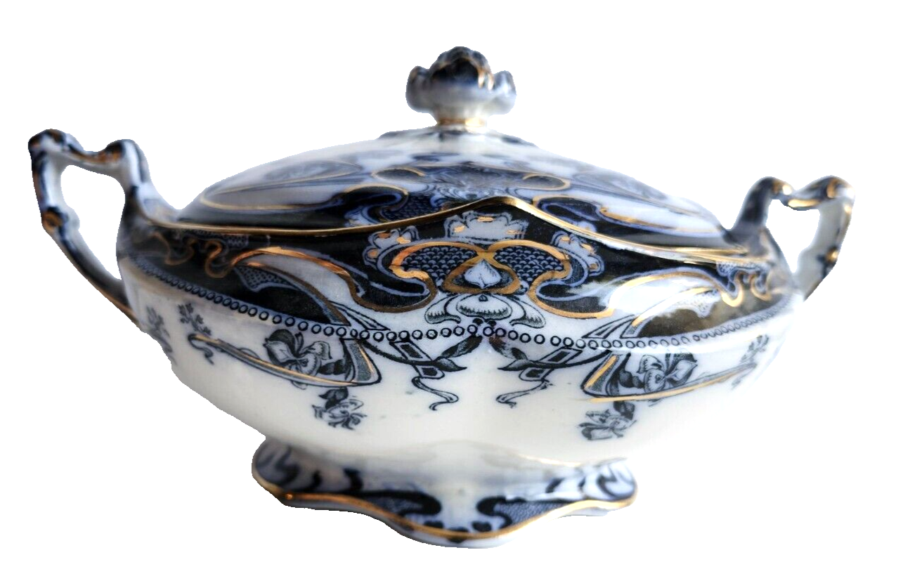 Antique Royal Staffordshire Iris Flow Blue Covered Round Vegetable Serving Bowl image 1