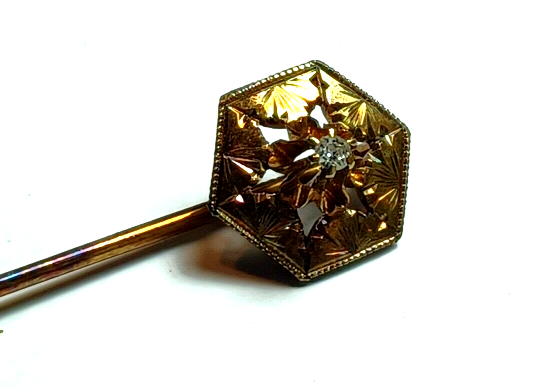 Antique Buttercup Set Diamond & 14K Rose Gold Octagon Shaped Stick Pin image 3