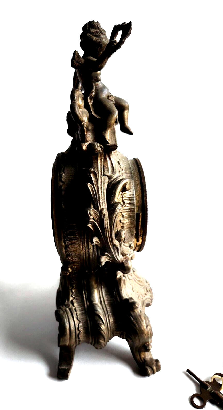 Antique Ansonia Bronze Gold Gilt Cherub Mantle Clock ~ Key Wind & Working image 7