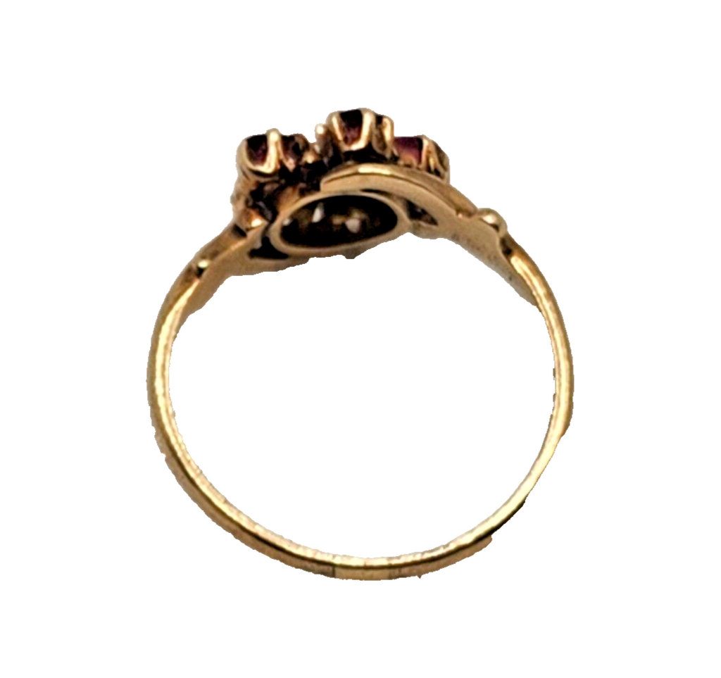 Antique Ruby & Seed Pearl Flower 10K Yellow Gold Ring image 7