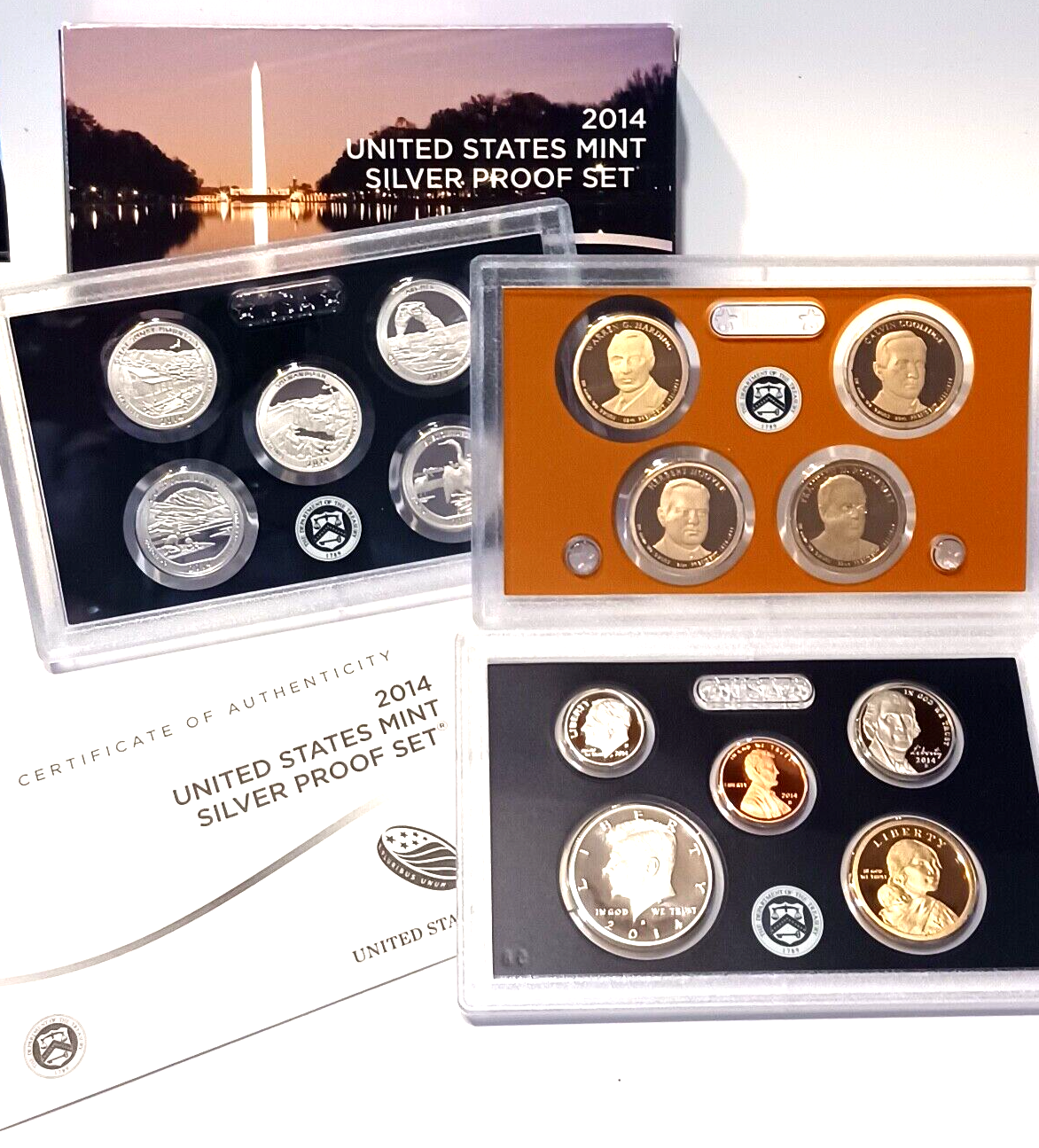 2014 S US Mint Silver Proof Set - 14 Coins COA Original Box image 2