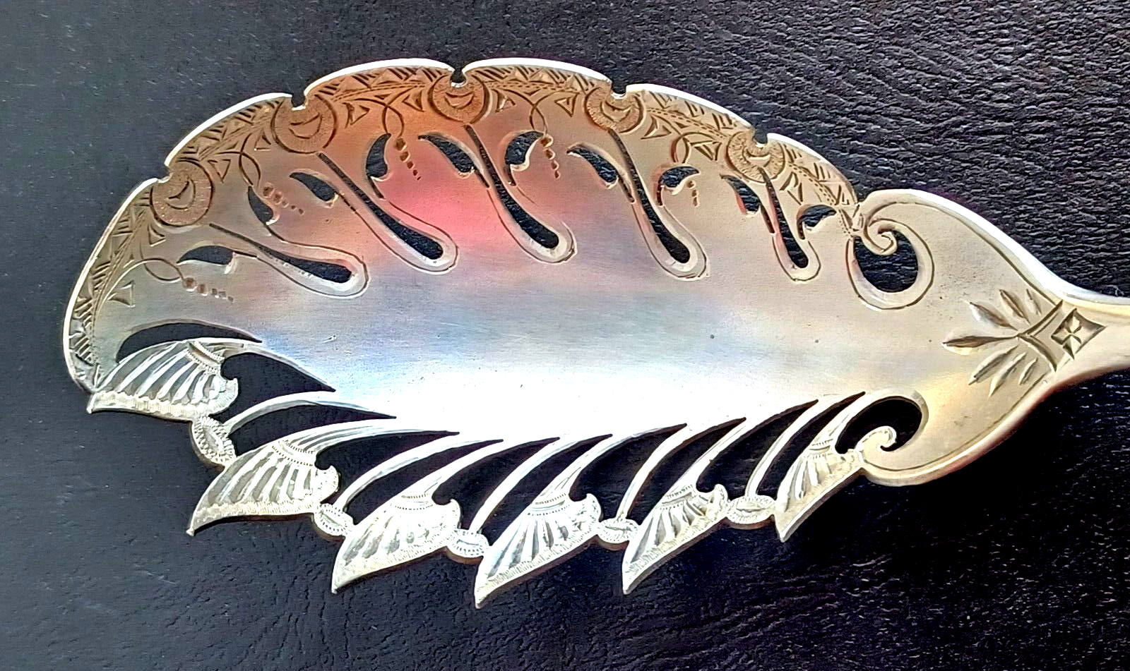 Antique Fancy Sterling Silver Macaroni Server Pierced Serving Spoon Floral Motif image 2