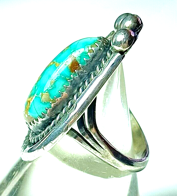 Vintage Native American Sterling Silver & Turquoise Teardrop Shaped Ring G Myers image 5