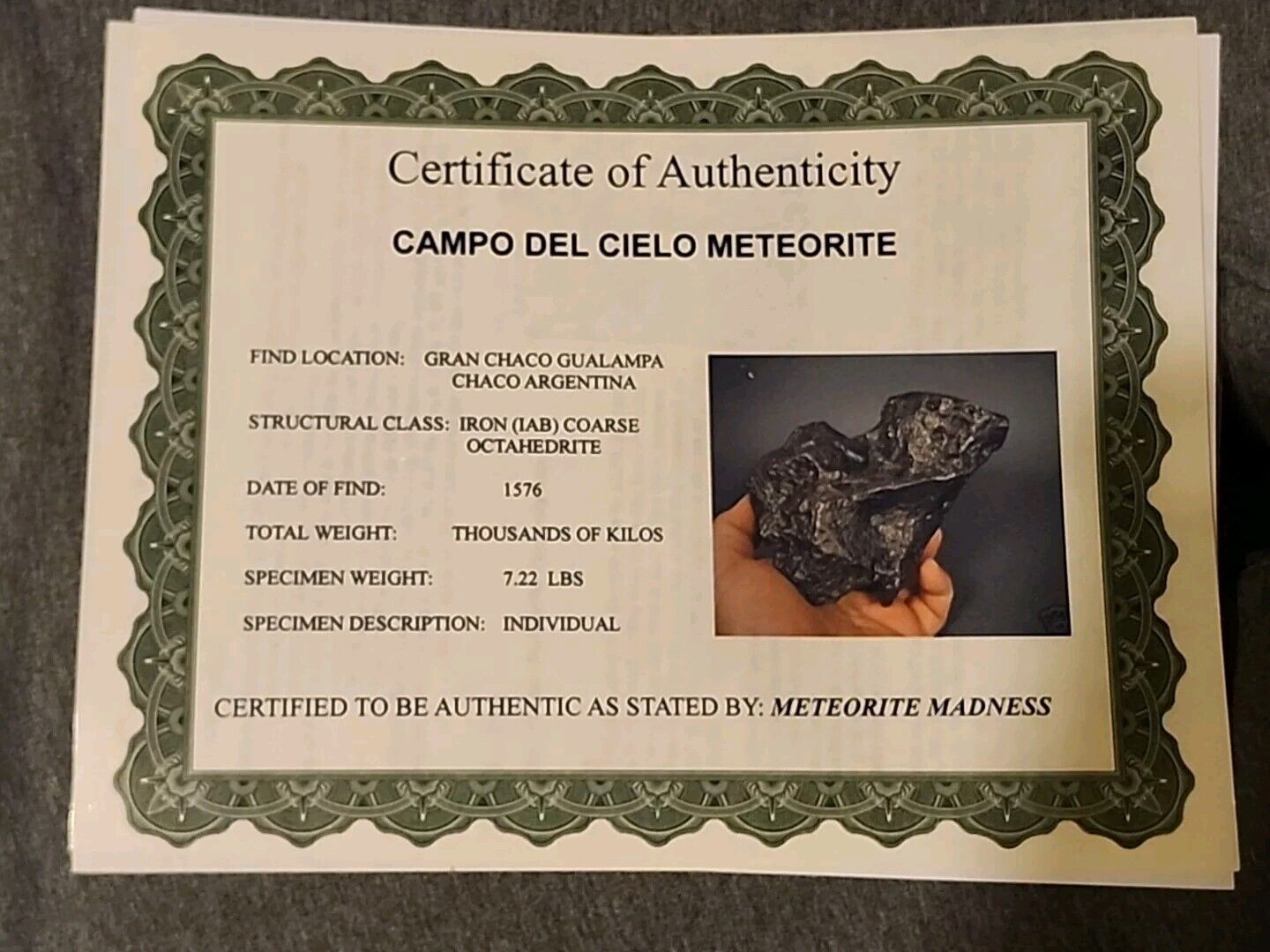 Museum Quality Sensational Specimen New Campo Del Cielo METEORITE Large 7.22 LBS image 8