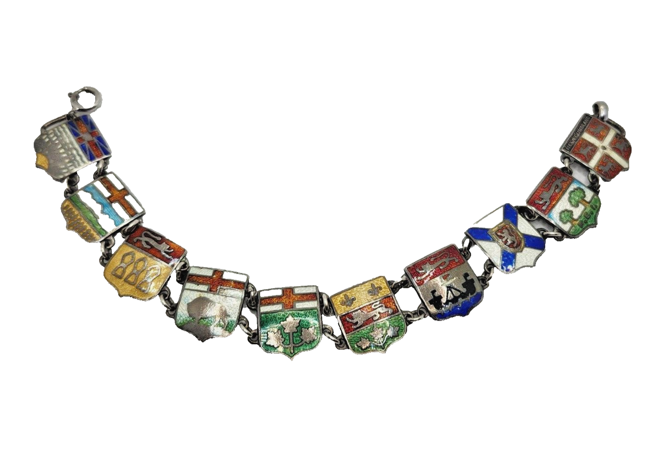 Vintage BMCo Sterling Silver Enamel Shield Flag Bracelet image 0