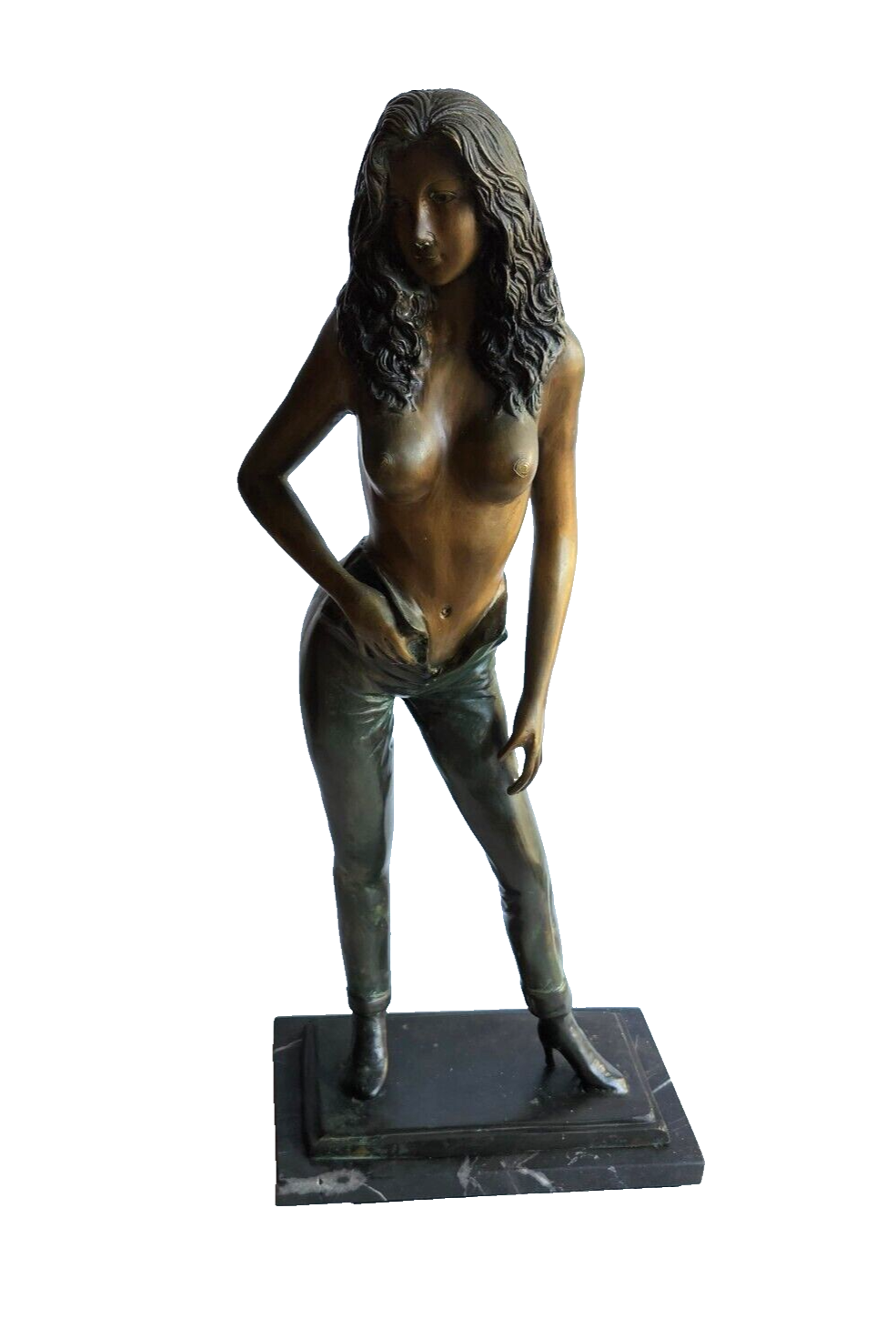 Tall Detailed Semi Nude Woman Standing Bronze Statue Signed by Raoul Larche image 0
