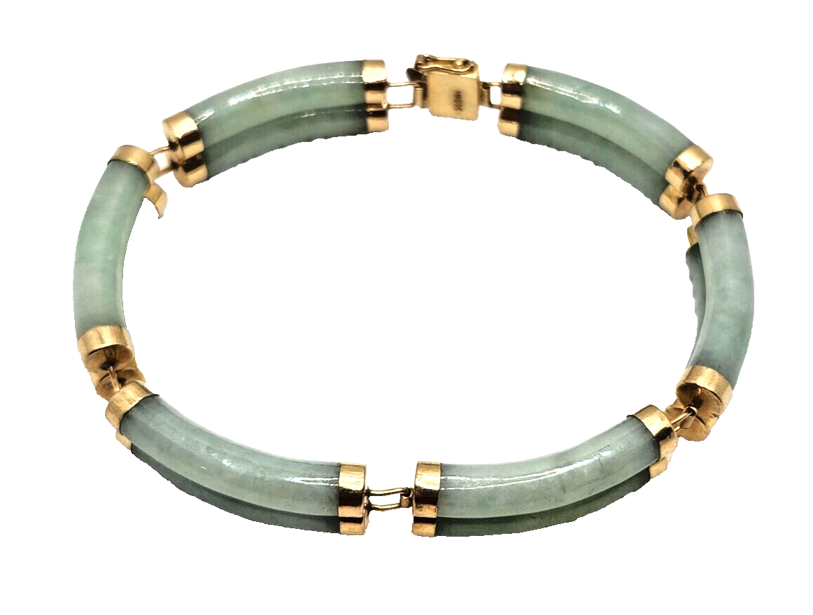 Double Fu Fuku Fortune Spring Jade  & 14k Yellow Gold Bracelet image 3