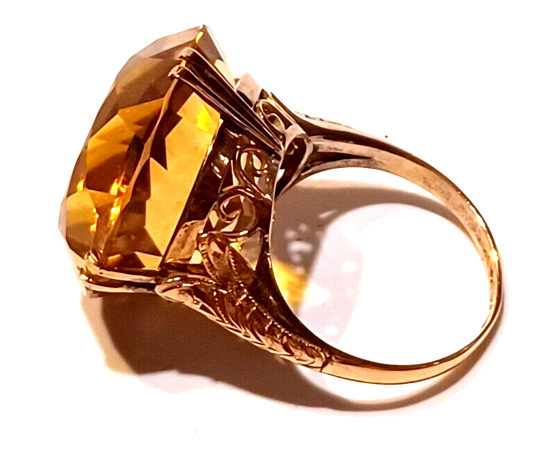 Antique Filigree 14K Yellow Gold & Large 35ct Citrine Ring image 5