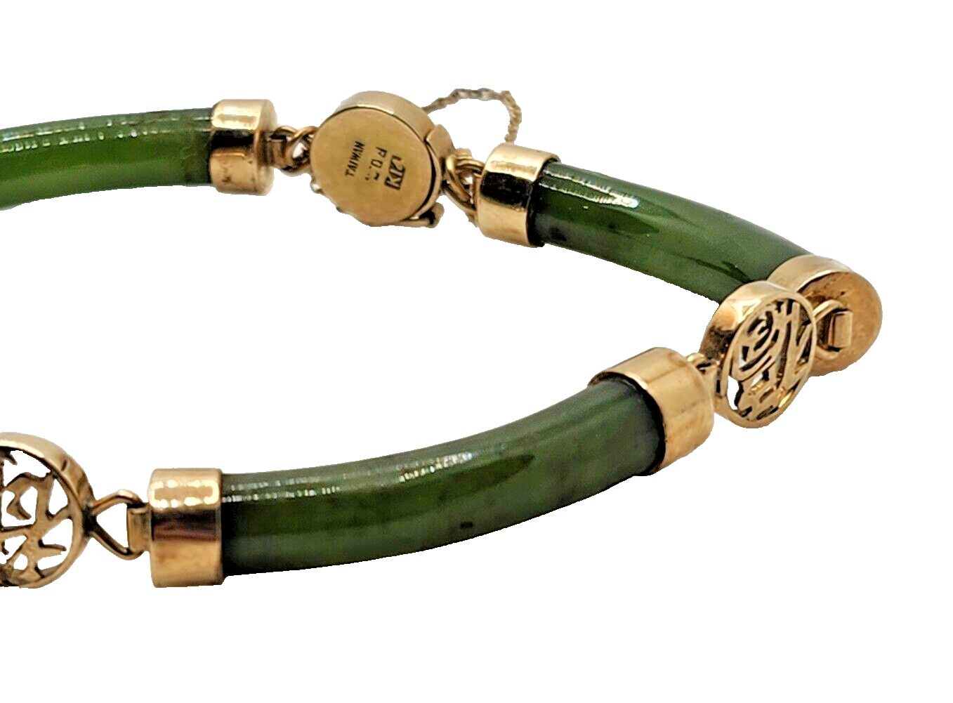 Vintage Chinese 14K Yellow Gold & Jade Link Bracelet image 4