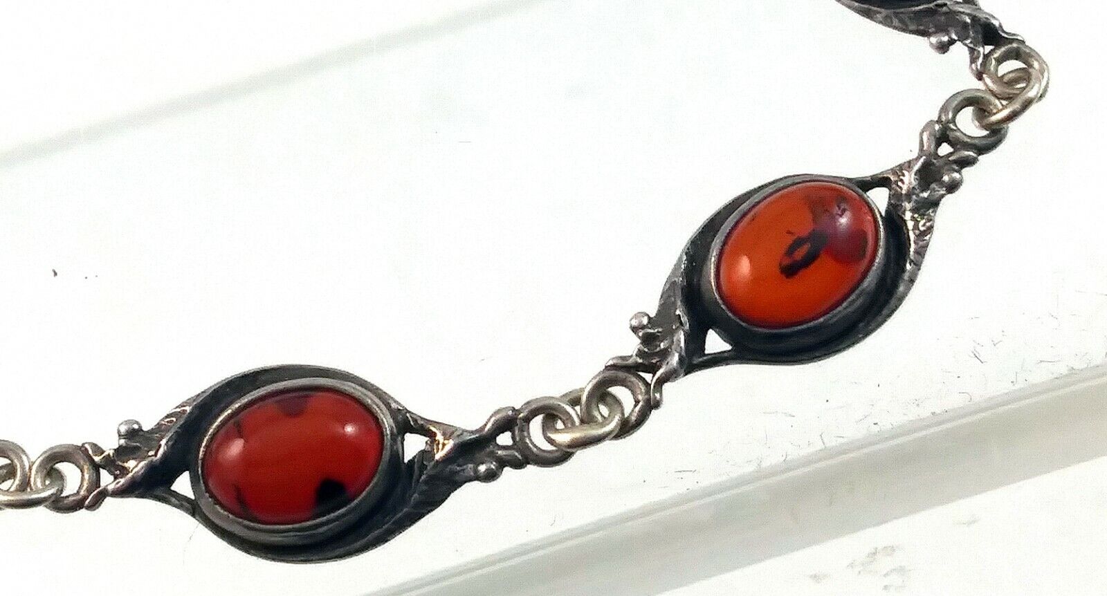 Vintage Sterling Silver & Dark Amber Link Tennis Bracelet 8" Long image 5