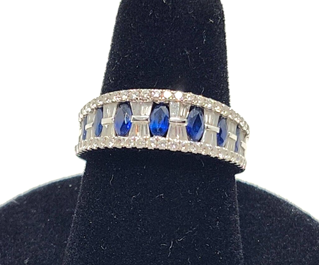 Diamond & Sapphire 18k White Gold Wedding Band or Anniversary Ring image 0