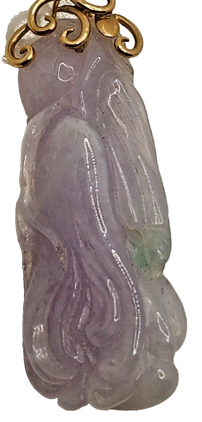 Antique Chinese Carved Purple Jade & 14k Yellow Gold Pendant image 3