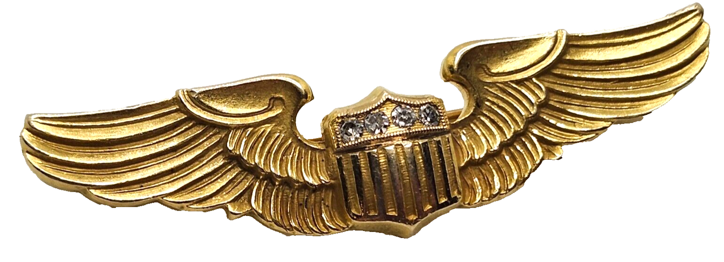 WWII Original US Air Force Pilot Wings Diamond & 10k Yellow Gold Pin image 2