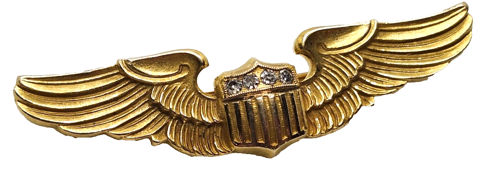 WWII Original US Air Force Pilot Wings Diamond & 10k Yellow Gold Pin image 2