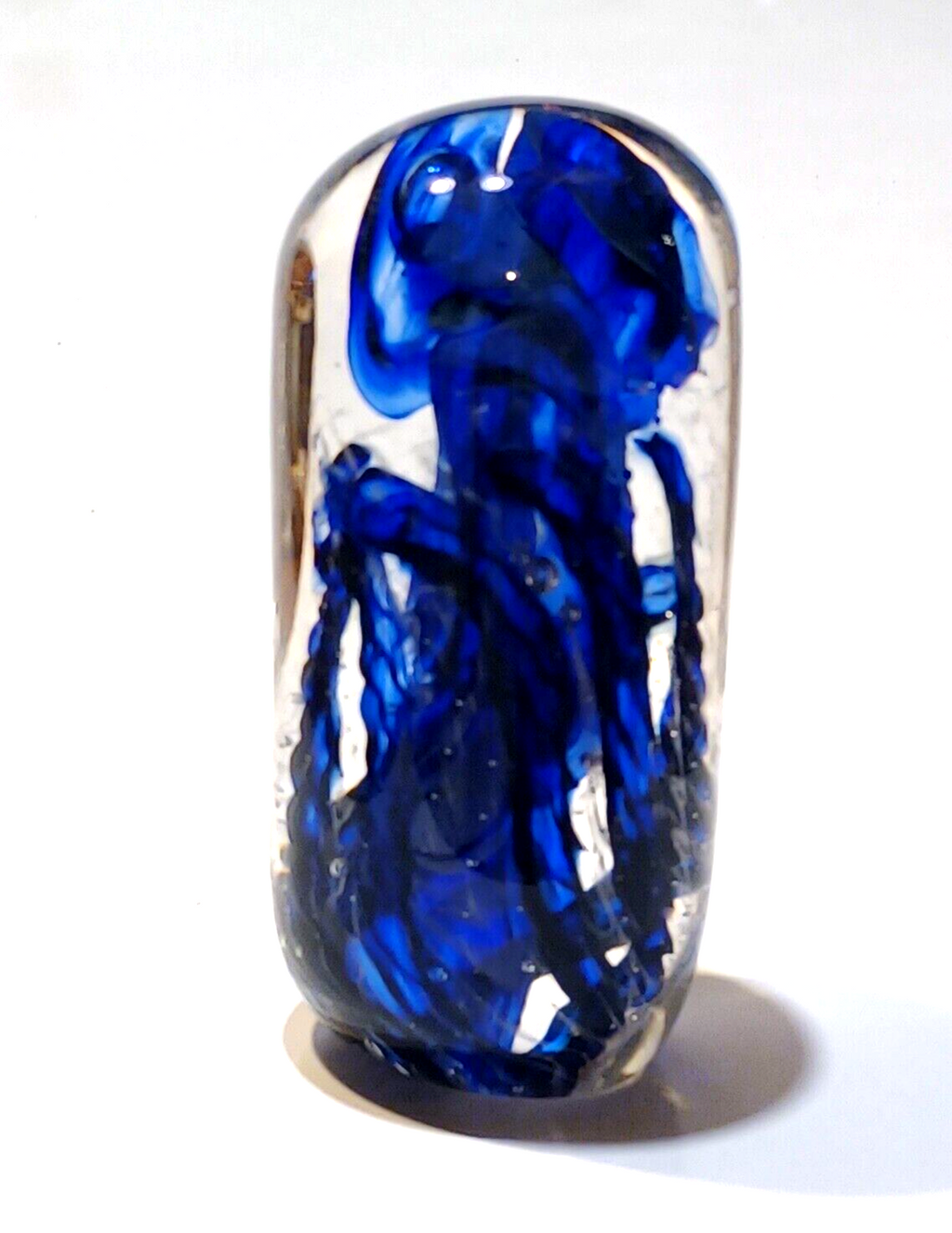 Murano Art Glass Paperweight Italy MCM Art Glass Cobalt Blue Sculpture 5" Tall image 1